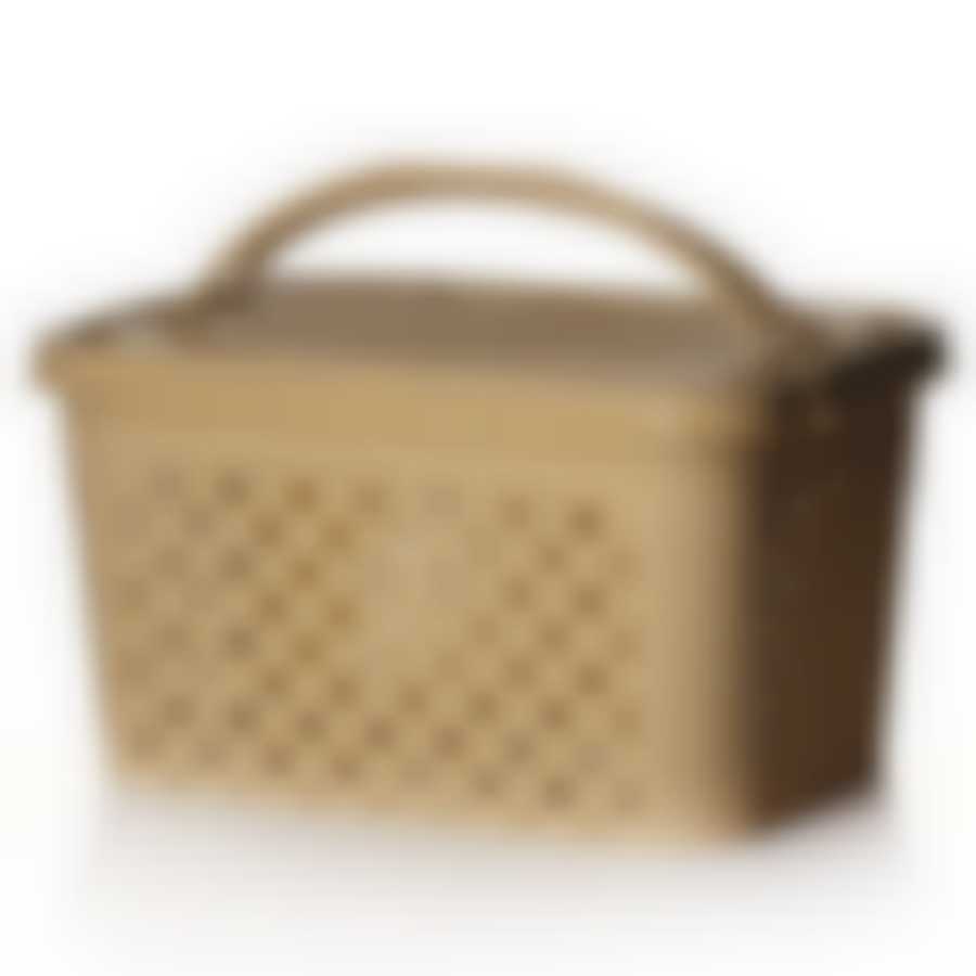 Контейнер "Плетенка люкс"15л прямоугольный с крышкой (бежевый)