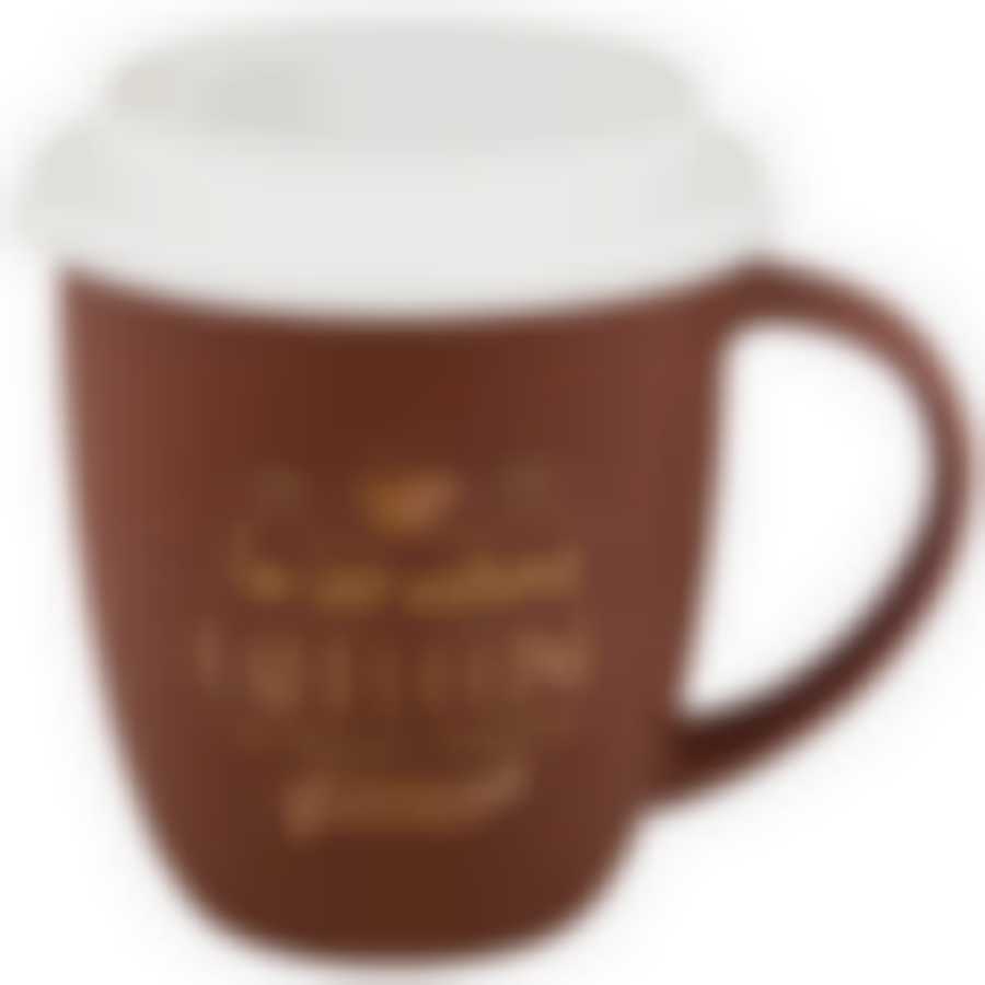 КРУЖКА С СИЛИКОНОВОЙ КРЫШКОЙ "КОФЕМАНИЯ" 400 МЛ, ТЕМНО-КОРИЧНЕВАЯ
