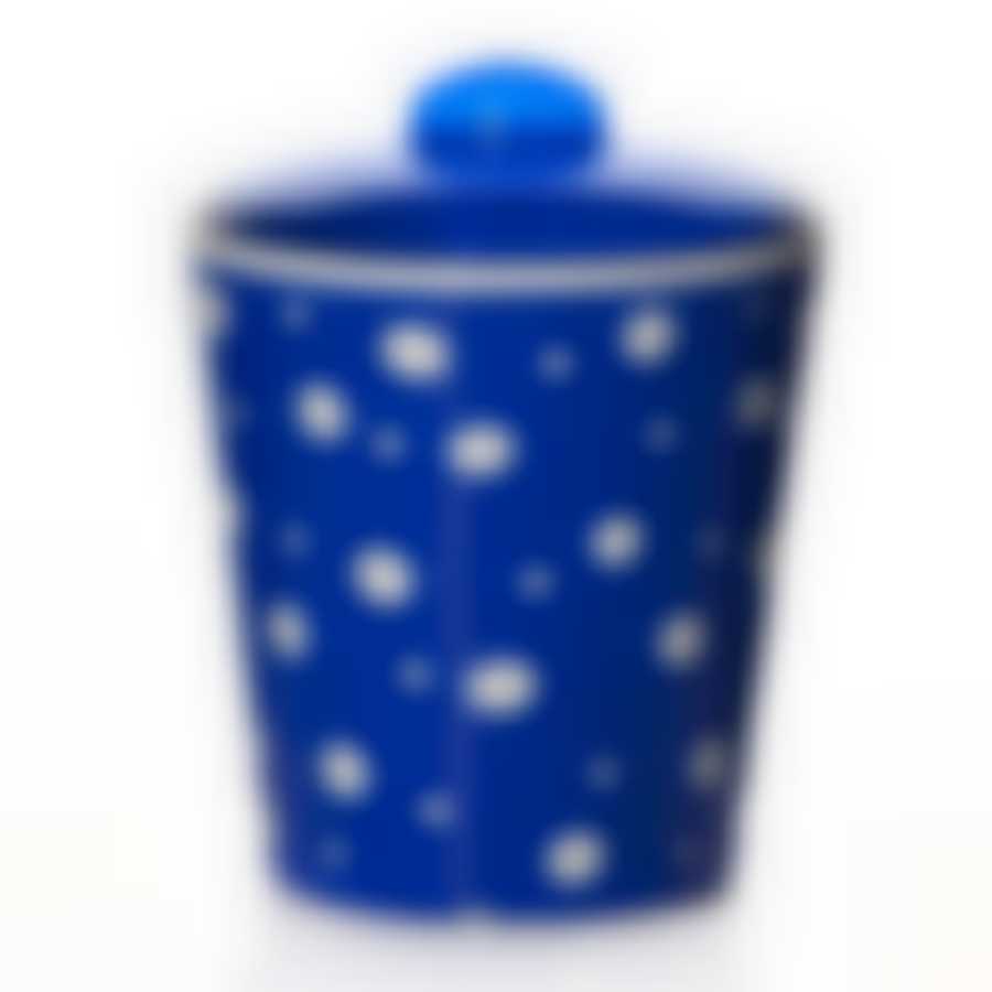 Банка "Горошек" 1л с крыш.(бело-синий)