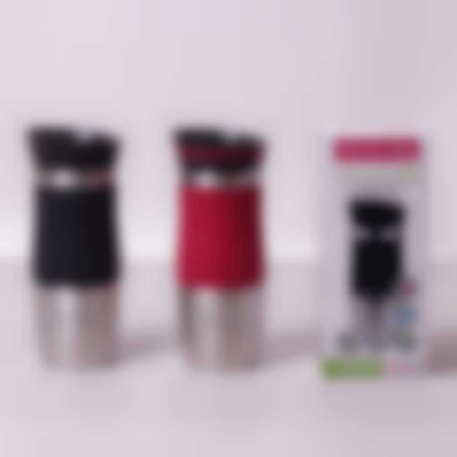 Термокружка Kamille, 380мл из нержавеющей стали с TPR-вставкой (черная, красная)