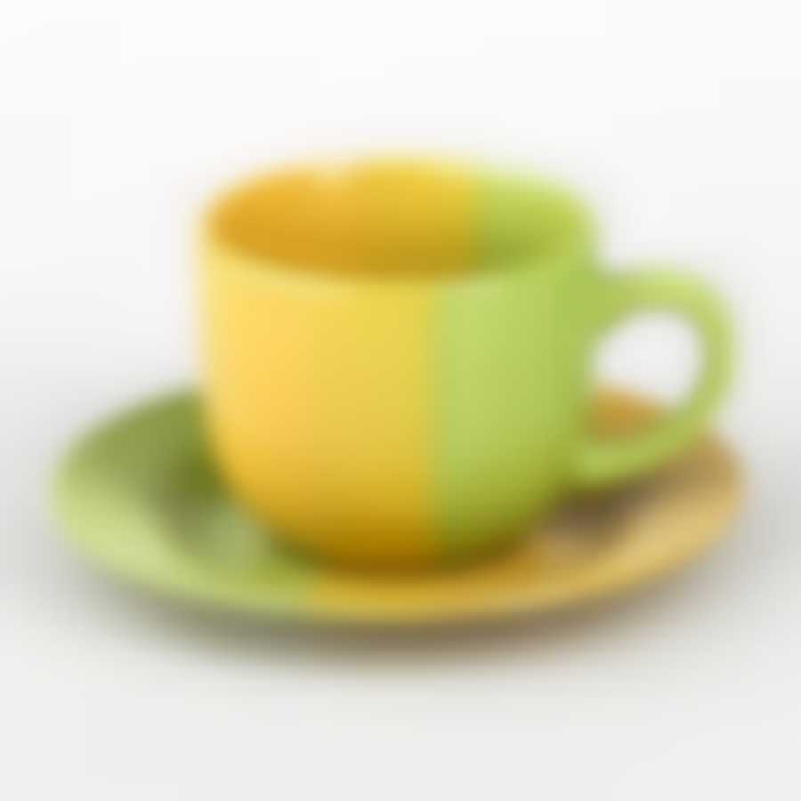 Чайная пара желто-зеленая, объем чашки 220 мл