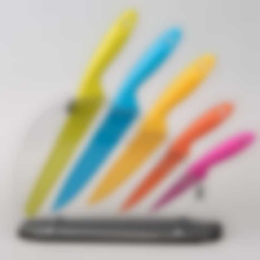 Набор из 5 ножей с разноцветными ручками на подставке