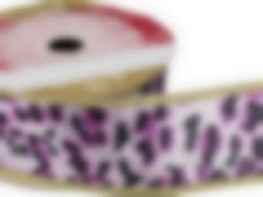 Лента с золотой каймой леопард - сиреневый 4 см