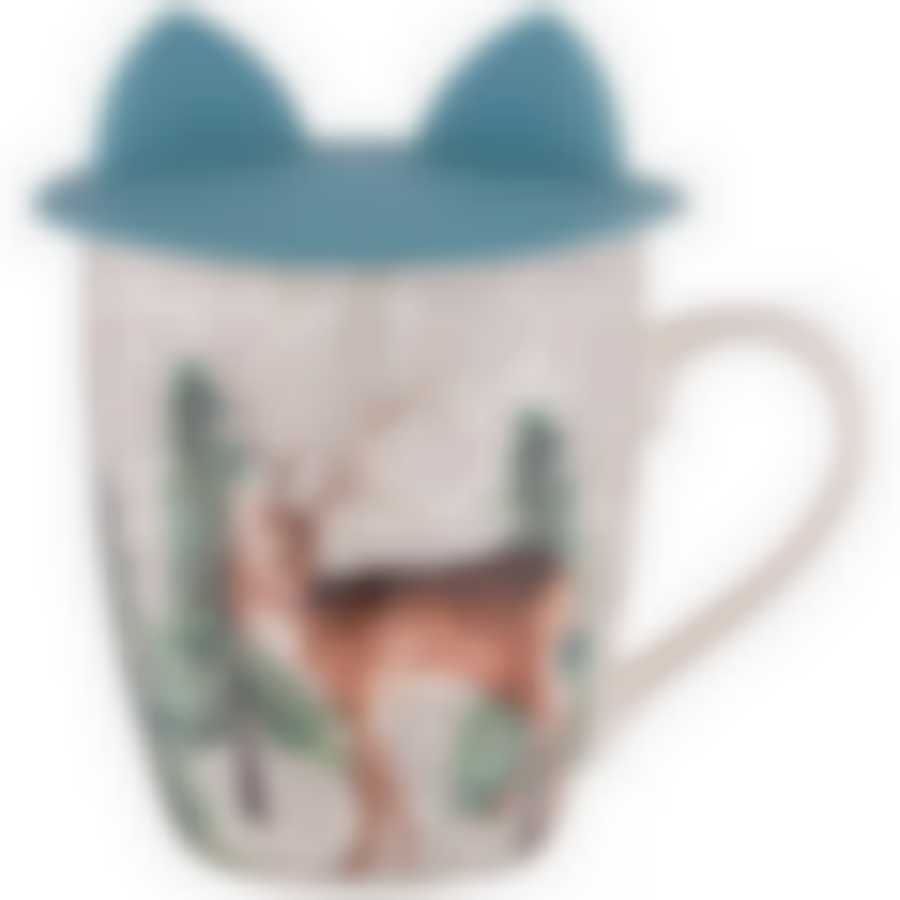 Кружка с силиконовой крышкой Лесная сказка олененок 360 мл, синяя 