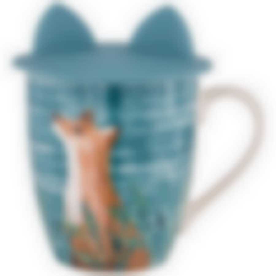 Кружка с силиконовой крышкой Лесная сказка лиса 360 мл, синяя 