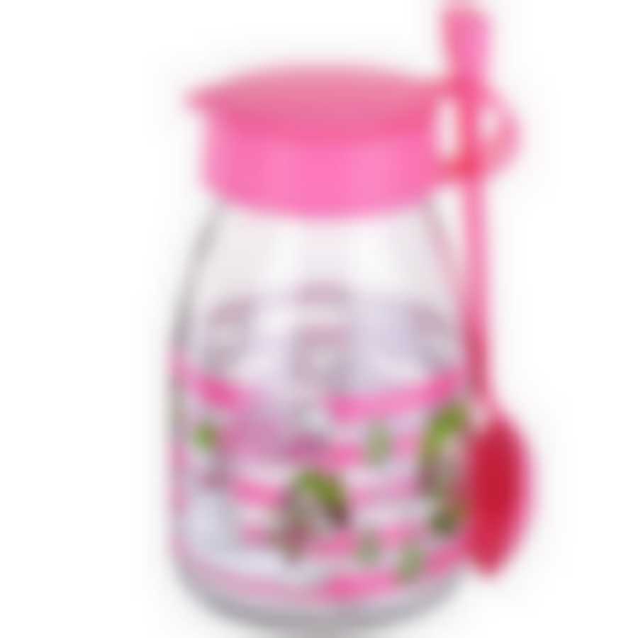 Баночка с ложкой стекло 0,5 л РОЗОВЫЙ MB