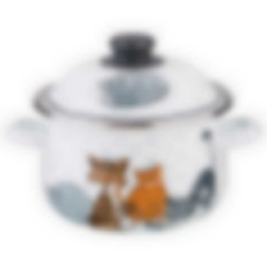 Кастрюля эмалированная с крышкой Agness Котики, 2,0 л