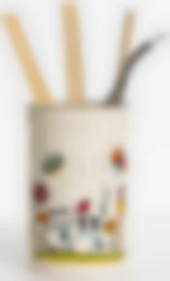 Набор кухонных принадлежностей (ПОЛОСАТЫЙ КОТ) (5) подставка 85х85х220мм + дерев.ложка, вилка, лопатка + метал.венчик, цветная упаковка