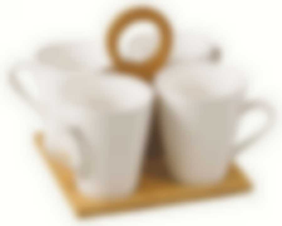 Набор кружек JEWEL Фиона 4 предмета на бамбуковой подставке