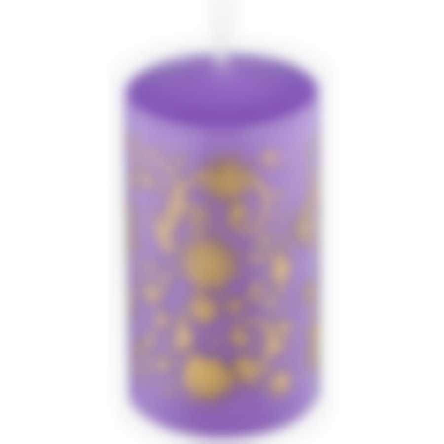 Свеча Deco Christmas 50х100 мм Зимние узоры (золото на сиреневом)
