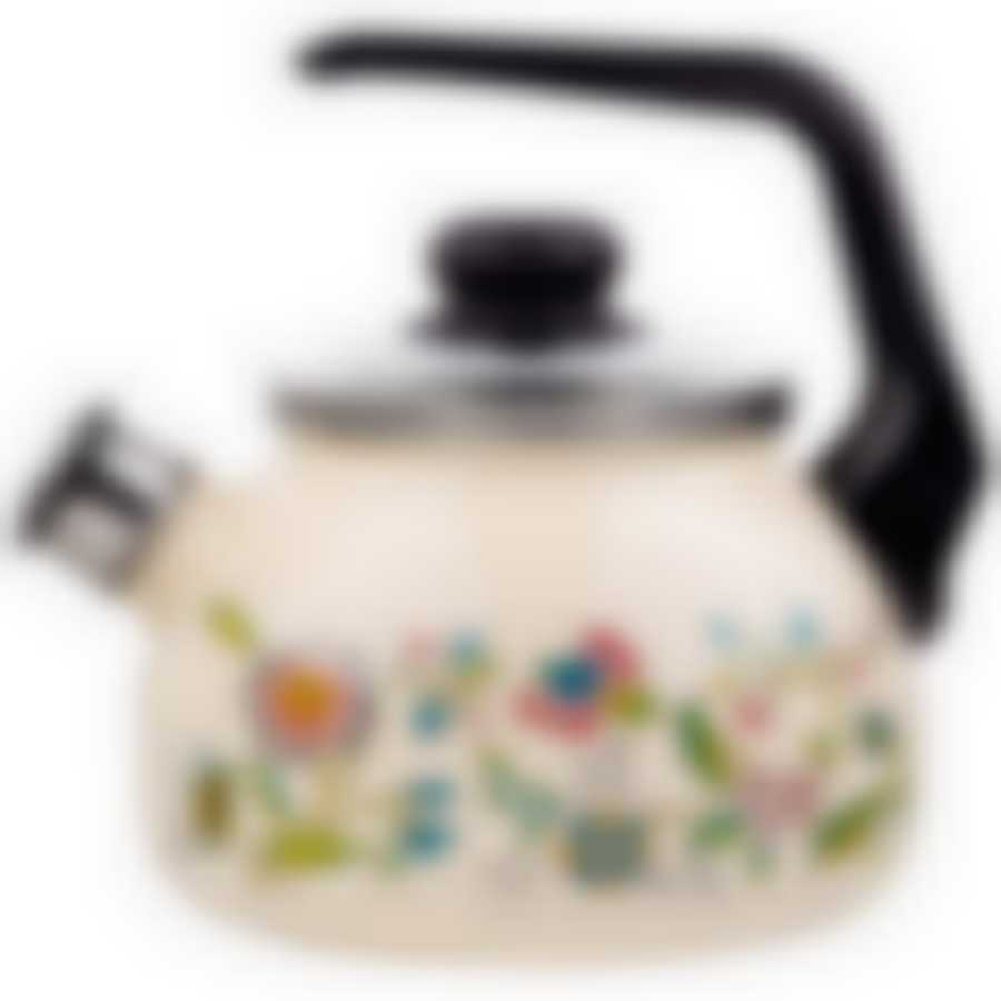 Чайник сферический со свистком 2л слоновая кость "Луговые цветы""