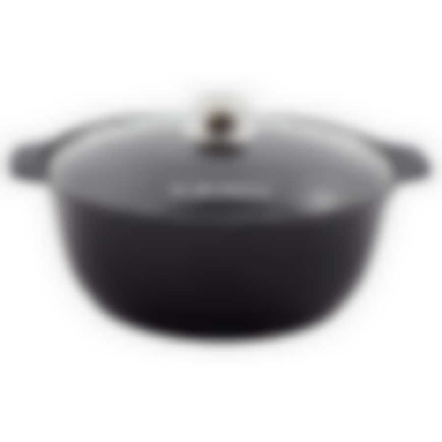 Кастрюля-жаровня литая 5,0л стеклянная крышка Тёмный мрамор, жмт528а