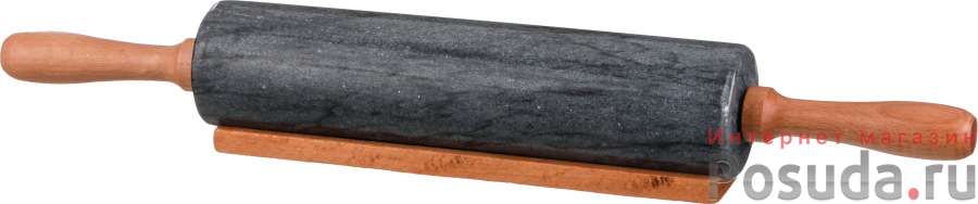 Скалка agness мраморная с деревянными ручками длина=46 см диаметр=6 см
