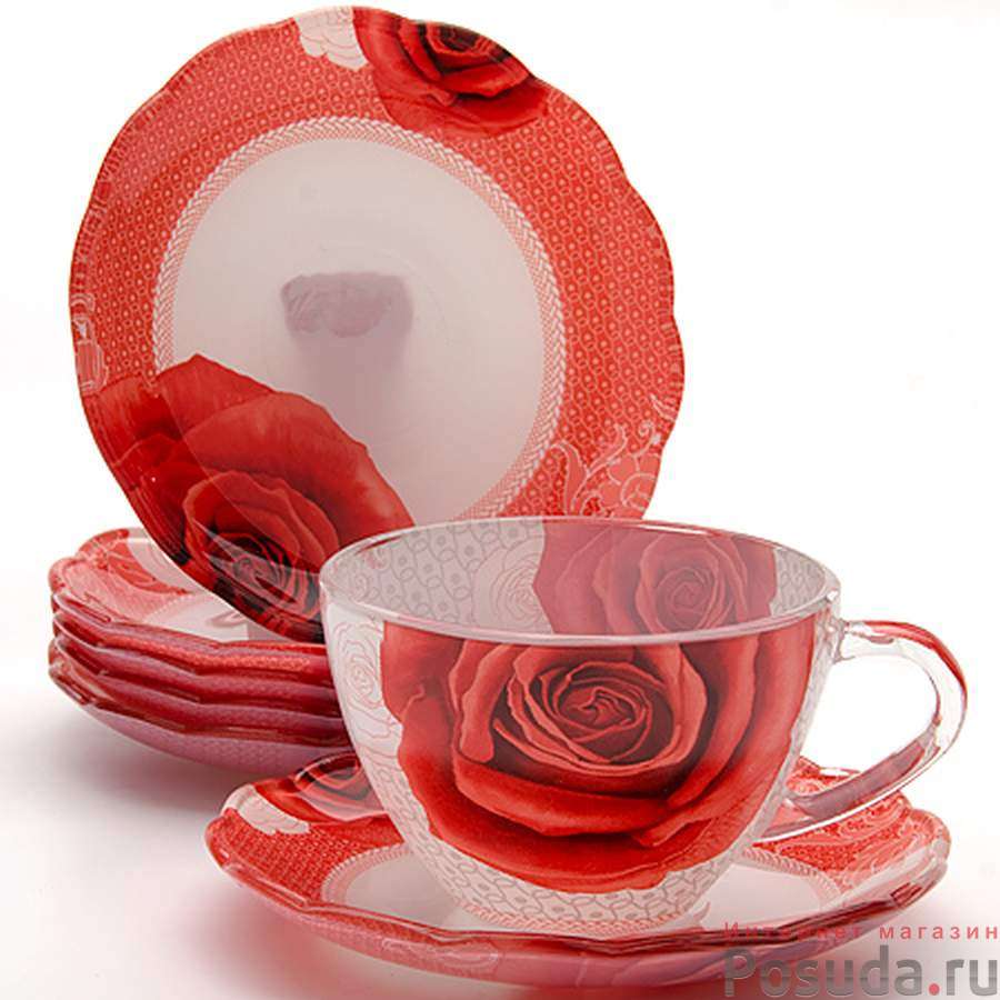 Чайный набор на 6 персон Loraine Красные Розы, 200 мл