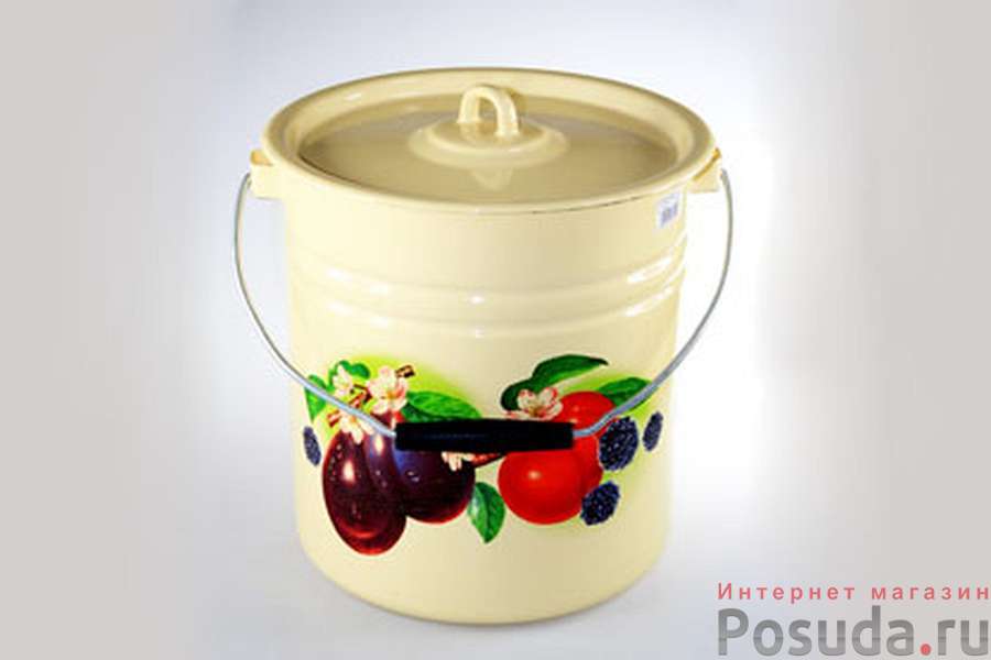 Ведро 12л цилиндрическое с крышкой, с рисунком (цвет в ассортименте)