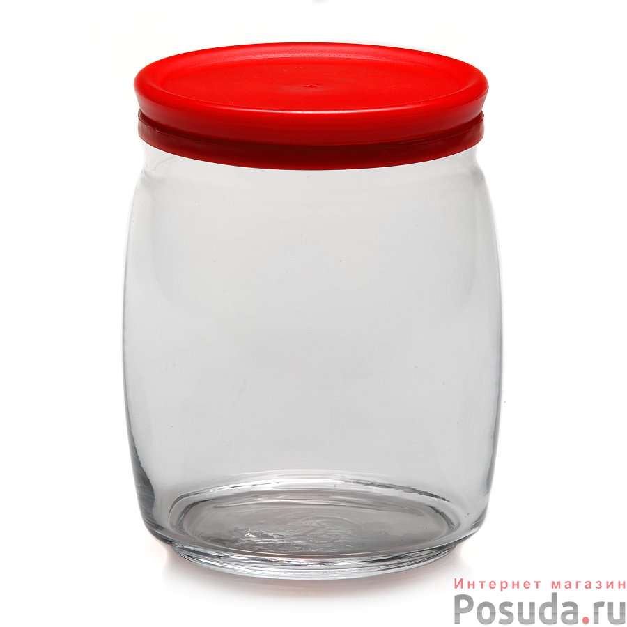 Банка для сыпучих продуктов Pasabahce "Cesni", с крышкой, цвет: красный, прозрачный, 940 мл