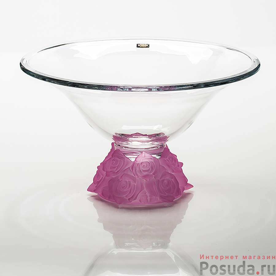 Ваза для фруктов Crystalite Bohemia Rose Frost, H=35,5 см с розовым основанием