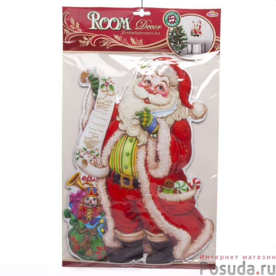 Панно новогоднее 3D (музыкальное, с LED подсветкой) "Санта" 41*29см.