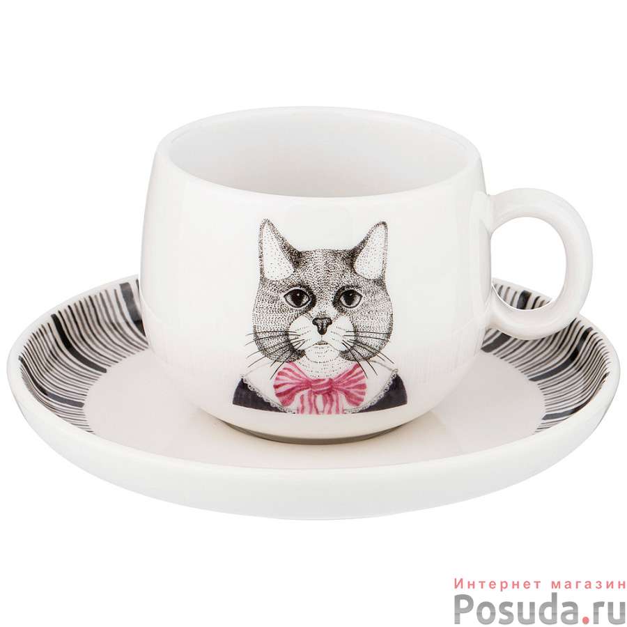 Чайный набор Fashion animals кот, на 1пер. 2пр. 220 мл 