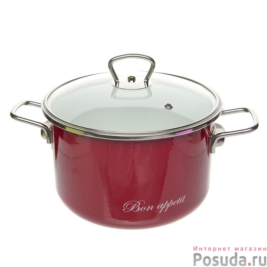 Кастрюля 4,0л цилиндрическая Bon Appetit вишневый Vitross