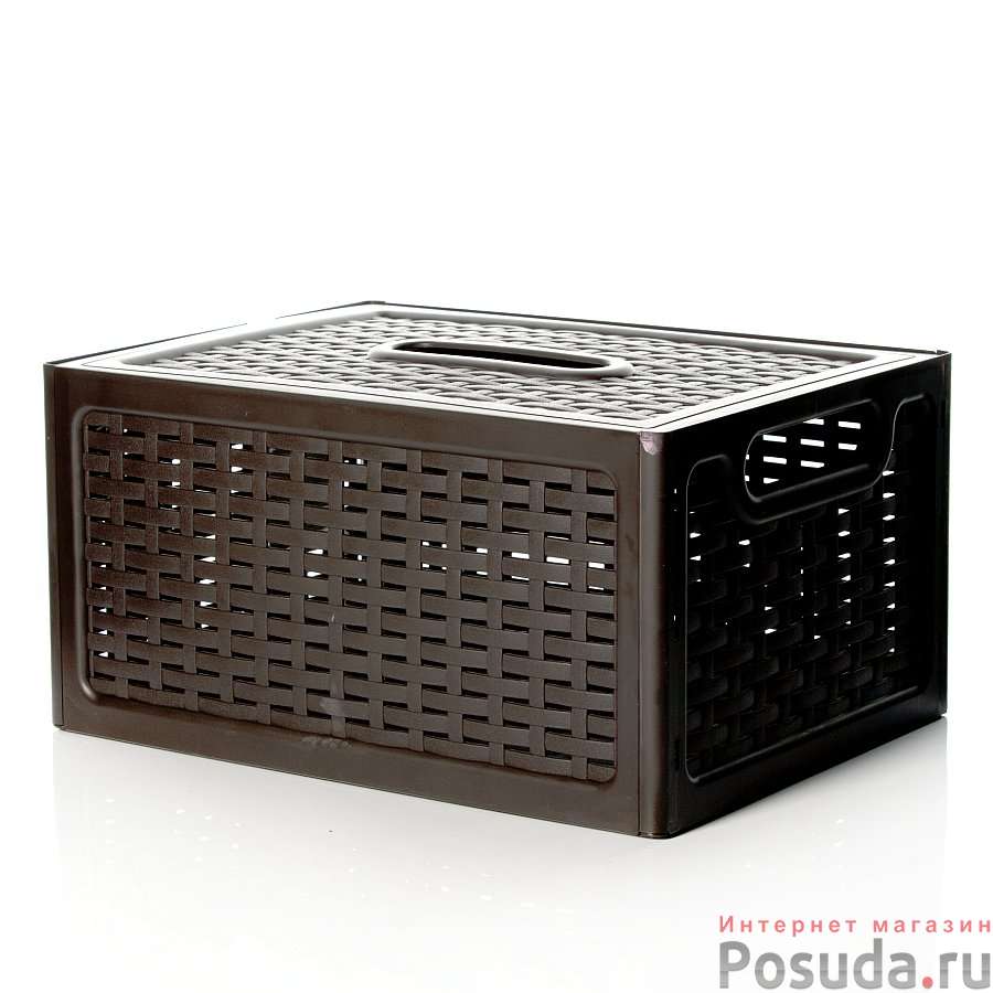 Ящик РОТАНГ с крышкой 370*280*190 мм (коричневый ротанг)