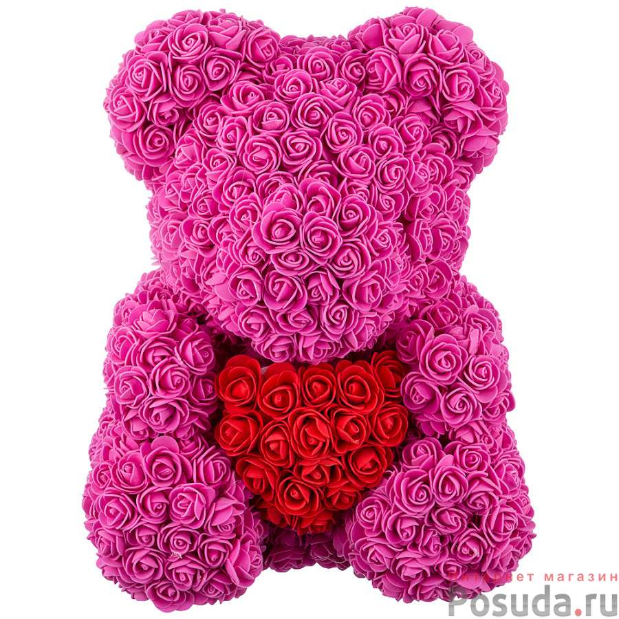 Декоративное изделие Медвежонок из роз с сердцем 40 см