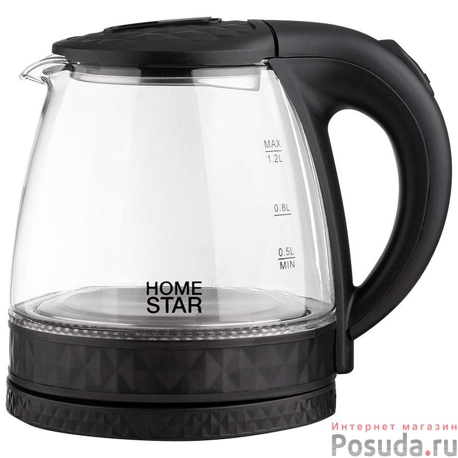 Чайник Homestar HS-1053 (1,2 л.) стекло, пластик черный