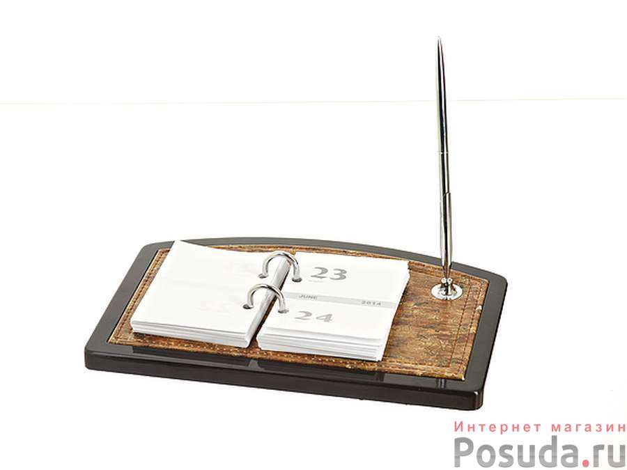 Письменный настольный набор 2пр. (подставка под календарь, ручка) 27,5*18*21см. (МДФ, металл, кожзам) (черная упаковка)