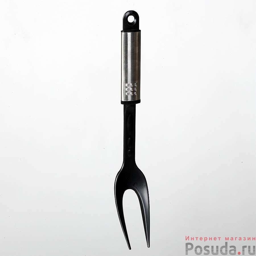 Вилка черная с металлической ручкой, длина 35 см
