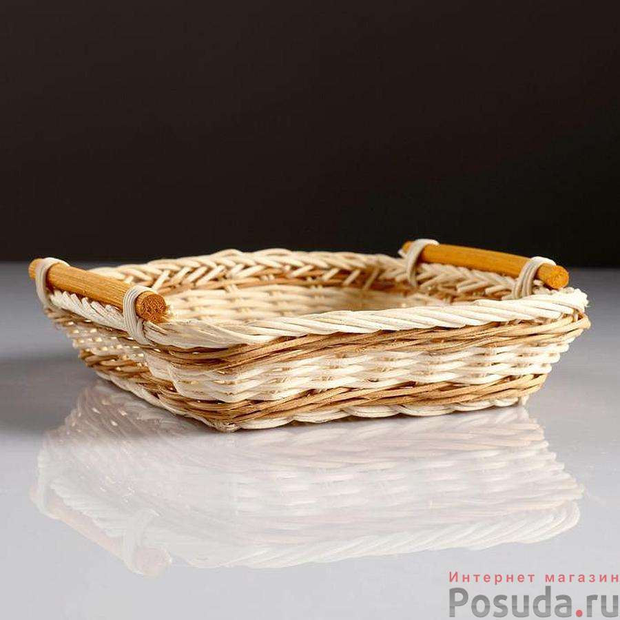 Корзина с ручками, 19×19×4,5 см, ротанг 4427966