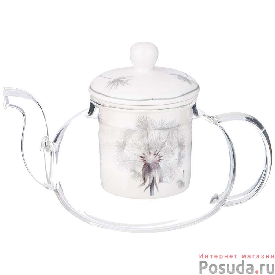 Чайник стеклянный с фарфоровым ситом lefard dandelion 650 мл