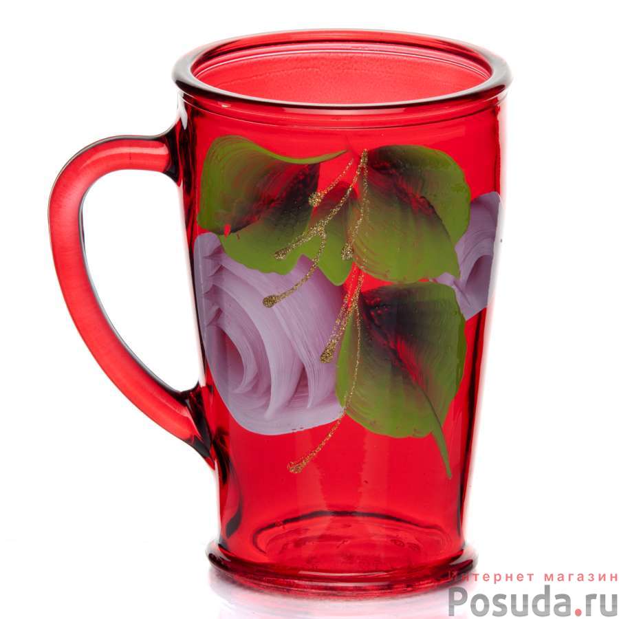 Набор 6 пр. кружка для чая Чайкофф 300 мл. с художественной росписью на крашеном стекле (красный)
