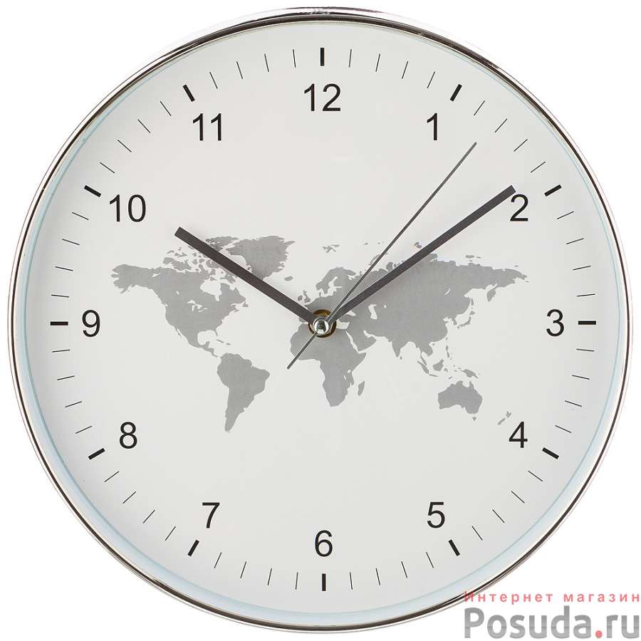 Часы настенные кварцевые World map диаметр=30 см. диаметр циферблата=29 см. цвет: белый