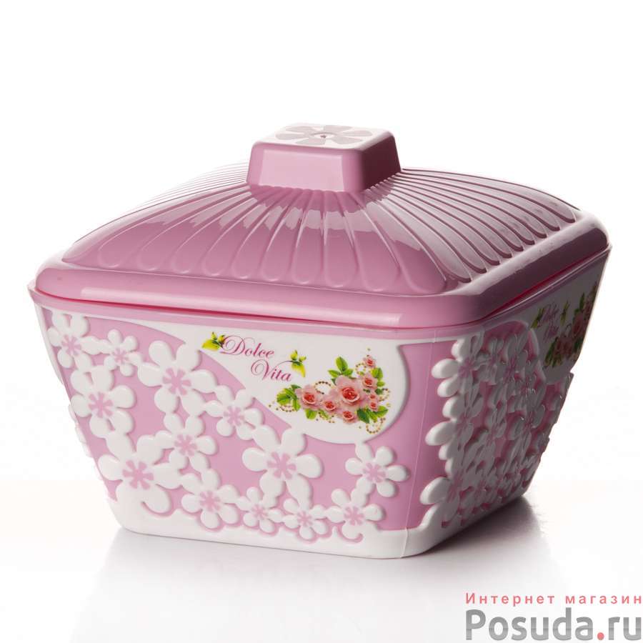 Салатник "Дольче Вита" 0,5л с крыш. (роз-бел)