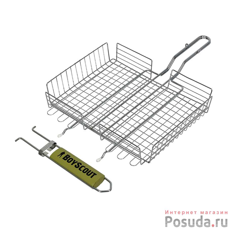 Решетка-гриль универсальная со съемной ручкой, картонный веер в подарок, 58(+5)x30x25x5,5