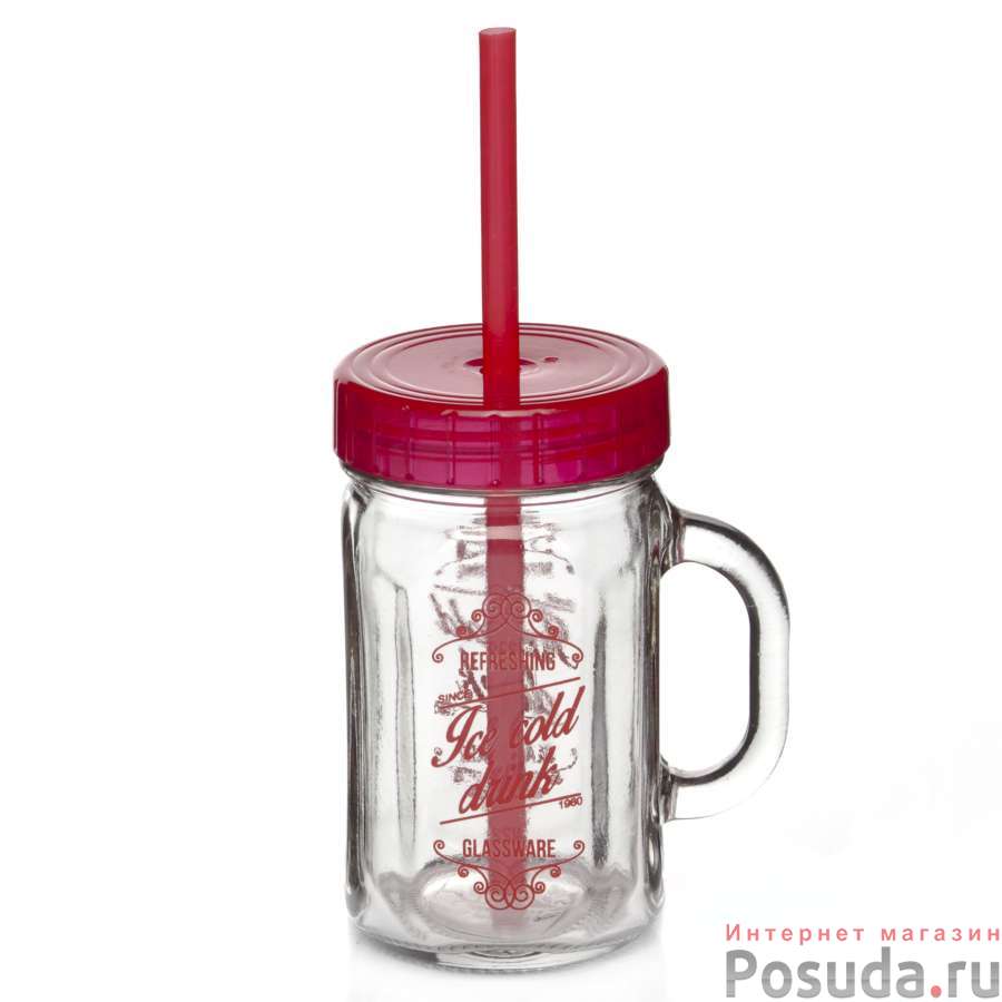 Стакан для коктейлей с крышкой и трубочкой 400 мл