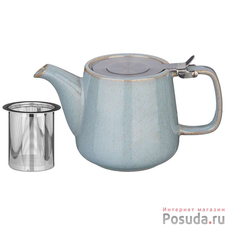 Чайник с металл.ситом и металл.крышкой Luster 500мл, серо-голубой 