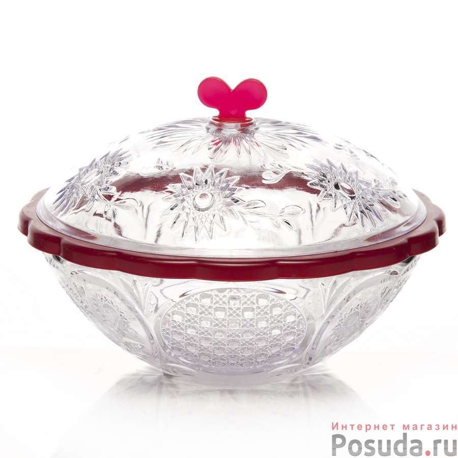Сахарница с крышкой Хрусталь 0,5 л (прозр. - крас.)