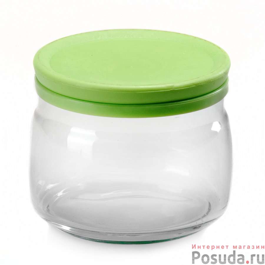 Банка для сыпучих продуктов Pasabahce "Cesni", с крышкой, цвет: зеленый, прозрачный, 420 мл