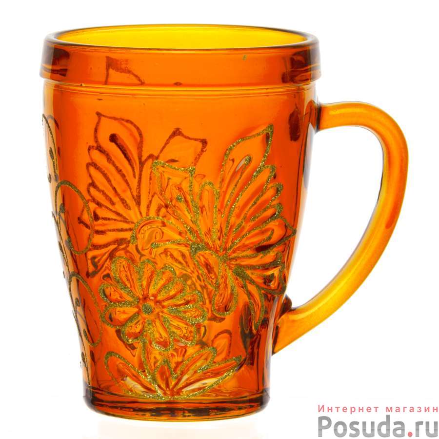 Набор кружек для чая 6 шт. V=300 мл с напылением, красками, отводкой ОРАНЖЕВЫЙ (П-83-300-Грация)