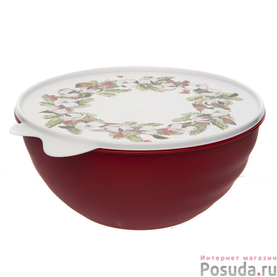 Миска с крышкой с декором 2,8л (Бордовый)