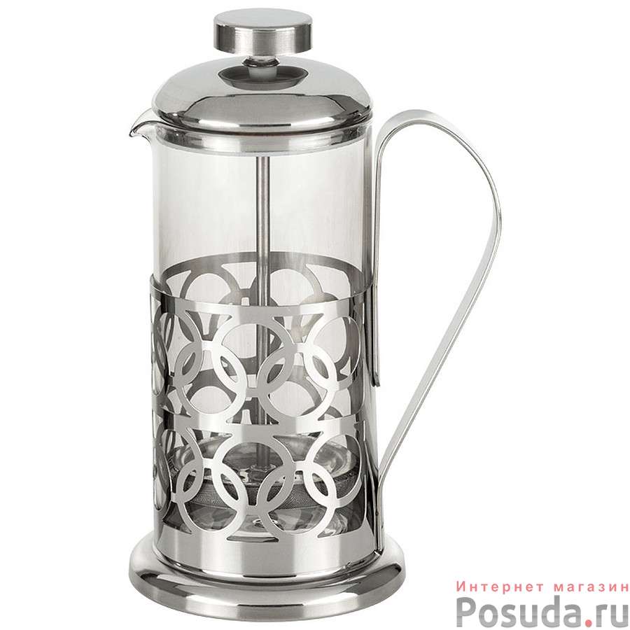 Чайник/кофейник (кофе-пресс) OLIMPIA, 350 мл, из жаропрочного стекла, в корп из нерж ст, T046-350ML
