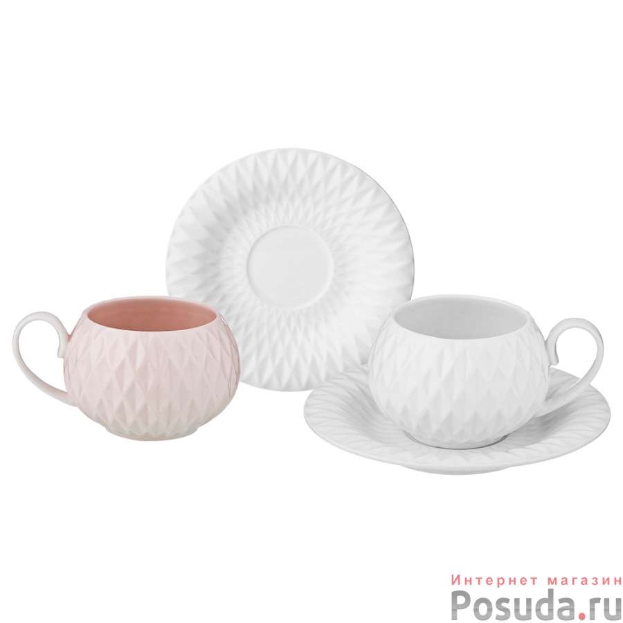Чайный набор на 2 персоны 4 пр. 200 мл. Розовый