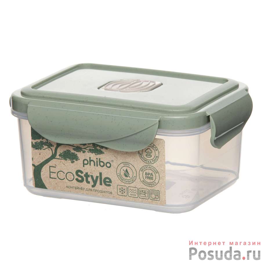 Контейнер для холодильника и микроволновой печи с клапаном "ECO STYLE" 0,5л (Зеленый флэк)