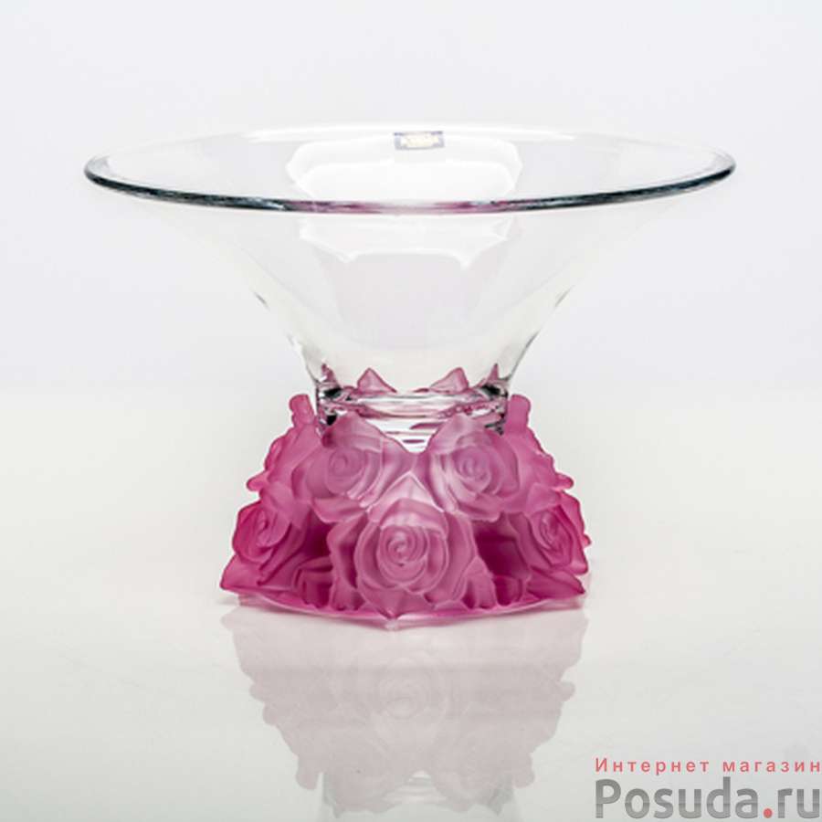 Ваза для фруктов Crystalite Bohemia Rose Frost, H=25,5 см c розовым основанием (72R68)