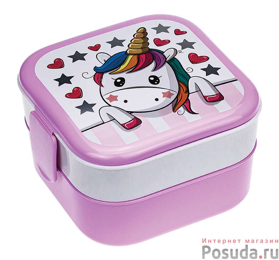 Контейнер для обеда (0,4+0,4л) Единорог (цвет в ассортименте)