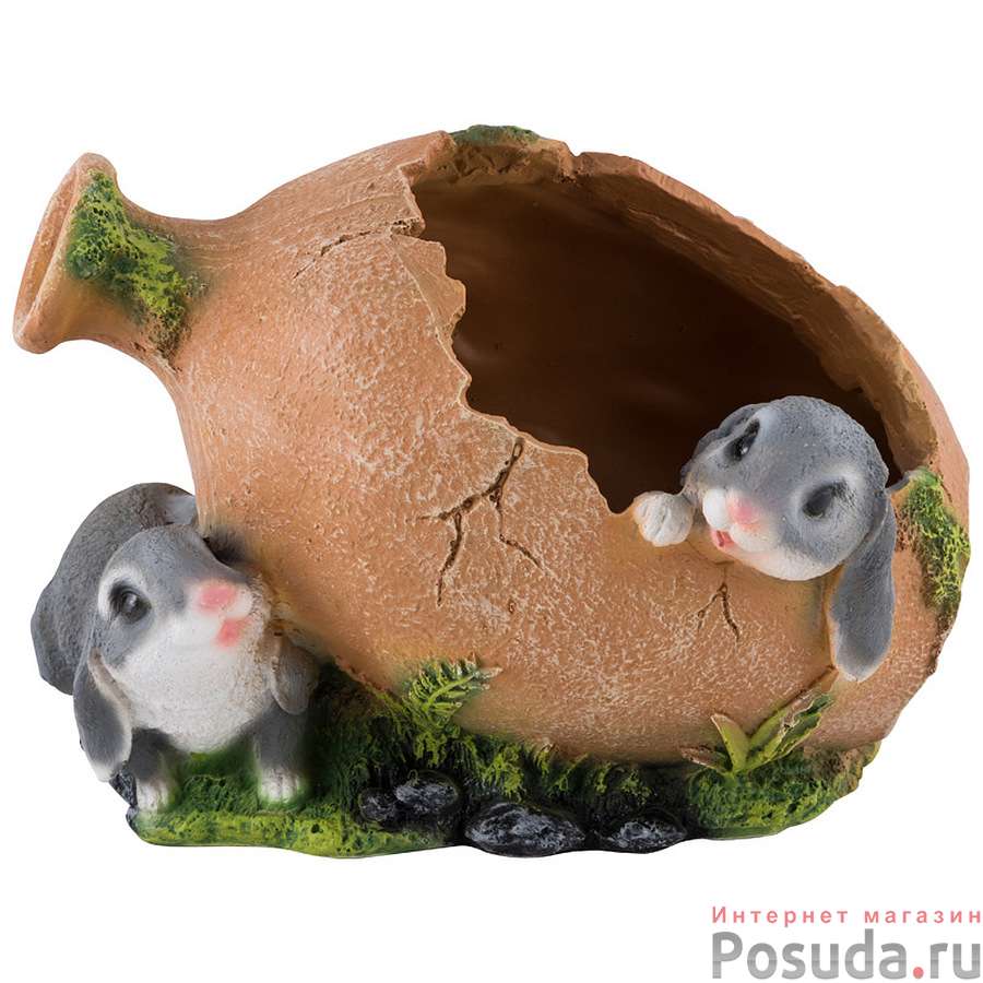 Кашпо "Амфора с зайцами" H-18см