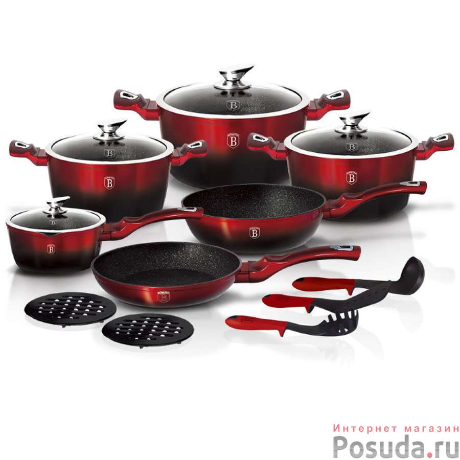 ВН-1632N Black-burgundy Metallic Line Набор посуды 15 пр.
