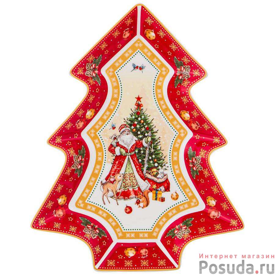 Блюдо-елка lefard Дед мороз 26х21х3 см красное 