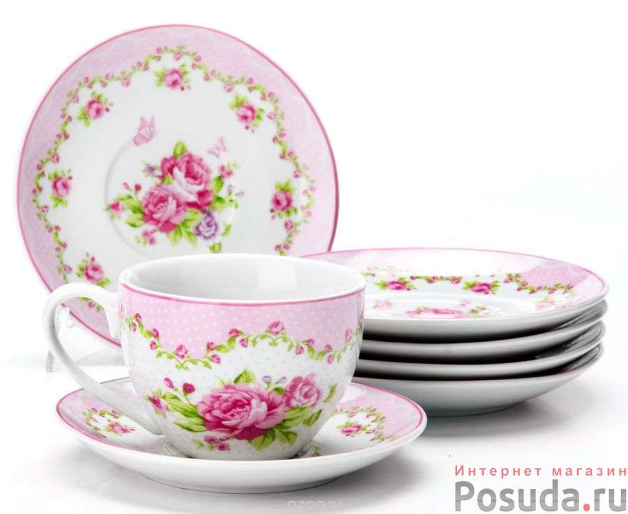 Чайный набор на 6 персон Loraine Цветы, 220 мл